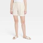Women's High-rise Linen Tailored Shorts - A New Day Cream Pinstriped