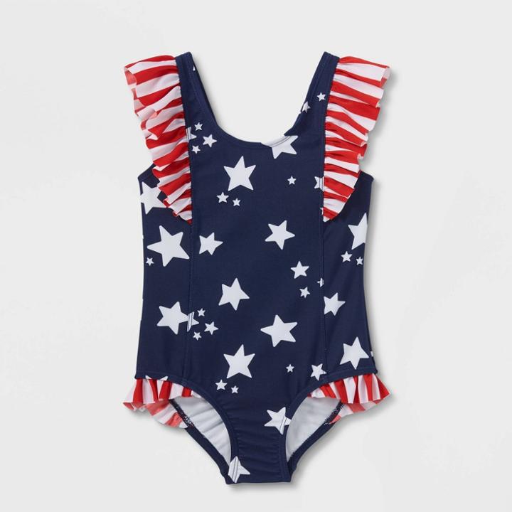Toddler Girls' Star Print One Piece Swimsuit - Cat & Jack Navy Blue
