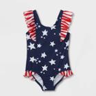 Toddler Girls' Star Print One Piece Swimsuit - Cat & Jack Navy Blue