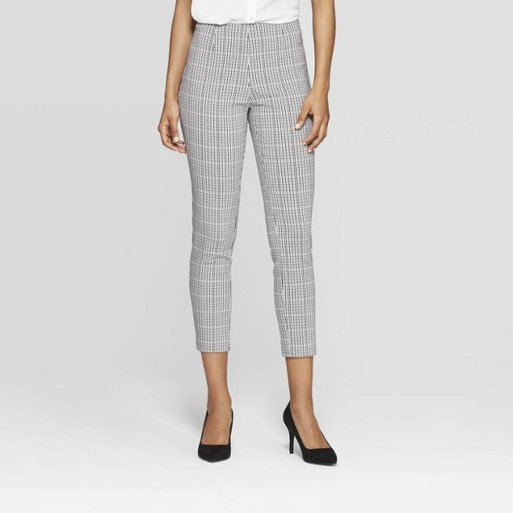 Women's Plaid High-rise Skinny Pants - A New Day Cream
