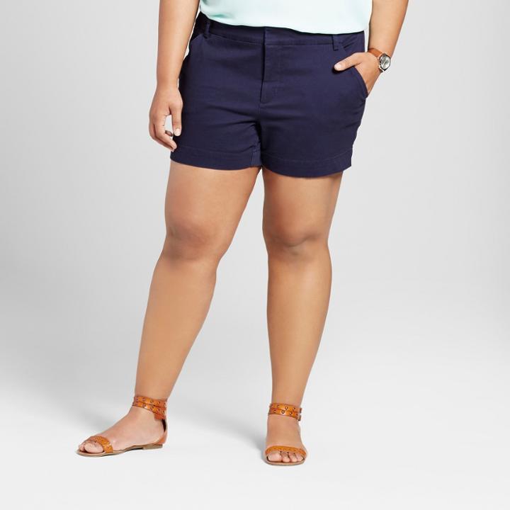 Women's Plus Size 5 Chino Shorts - Ava & Viv Navy (blue)