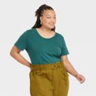 Women's Plus Size Short Sleeve Relaxed Scoop Neck T-shirt - Ava & Viv Dark Green