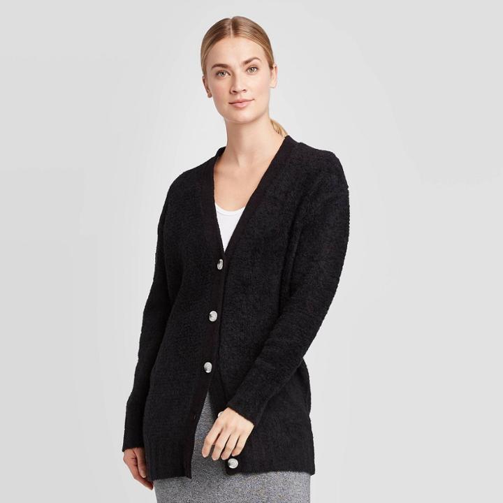 Women's Long Sleeve V-neck Boyfriend Cardigan - Prologue Black