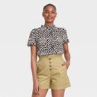 Women's Leopard Print Puff Elbow Sleeve Blouse - Who What Wear Cream