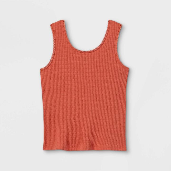 Girls' Lace Trim Ribbed Tank Top - Art Class Orange
