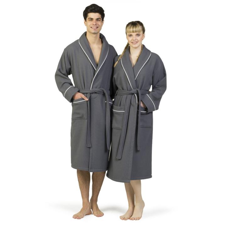 S/m Waffle Terry Solid Bathrobe Dark Gray - Linum Home Textiles