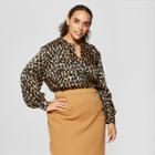 Women's Plus Size Leopard Print Long Sleeve Silky Boho Popover Top - Who What Wear Yellow/black 1x, Yellow/black