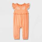 Baby Girls' Solid Sleeveless Romper - Cat & Jack Orange Newborn