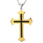 Men's Crucible Gold Plated Stainless Steel Black Cubic Zirconia Cross Necklace, Gold/silver/black