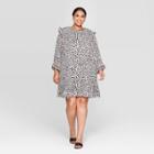 Women's Leopard Print Plus Size Ruffle Long Sleeve Boat Neck Mini Shift Dress - Who What Wear Black 1x, Women's,