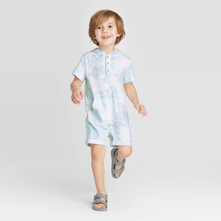 Toddler Boys' Tie-dye Hooded Romper - Art Class White 12m, Toddler Boy's,