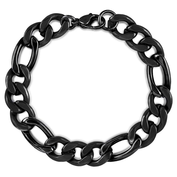 Men's Crucible Black Plated Stainless Steel Figaro Chain Bracelet (11mm) - Black