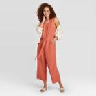 Women's Sleeveless V-neck Linen Jumpsuit - A New Day Coral Xs, Women's, Pink