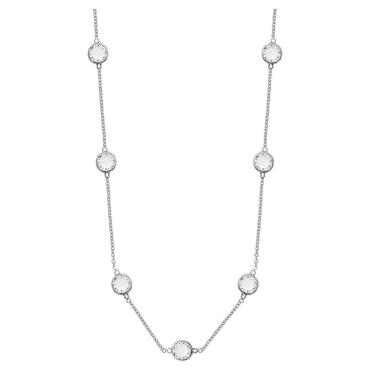 Target Station Necklace In Silver Plate With 7 Clear Bezel Set Crystals From Swarovski - Clear/gray