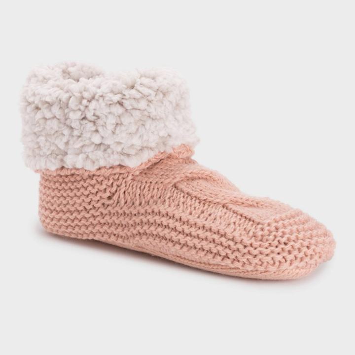Muk Luks Women's Sherpa Cuff Booties With Grippers - Pink