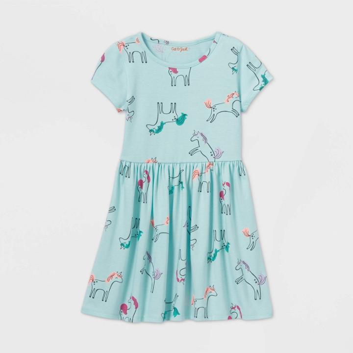 Girls' Short Sleeve Unicorn Knit Dress - Cat & Jack Aqua