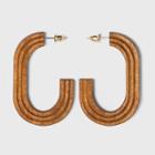 Grooved Open Oval Wood Hoop Earrings - Universal Thread Brown