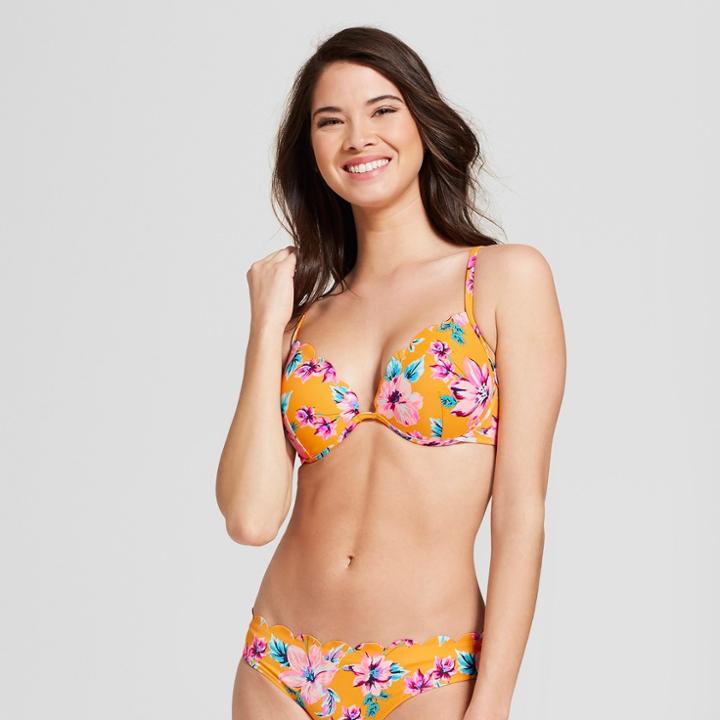 Women's Shore Light Lift Halter Scallop Bikini Top - Shade & Shore Marigold Floral
