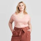 Women's Plus Size Short Sleeve V-neck Slim Fit T-shirt - Ava & Viv Coral 1x, Women's, Size:
