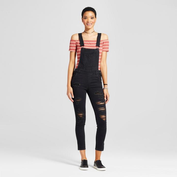 Women's Destructed Denim Overalls - Dollhouse (juniors') Black