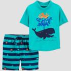 Toddler Boys' Whale Print Short Sleeve Rash Guard Set - Just One You Made By Carter's Aqua