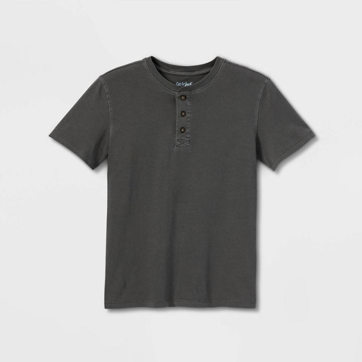 Boys' Garment Washed Henley Short Sleeve T-shirt - Cat & Jack Black