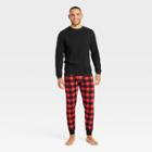 Men's Plaid Long Sleeve Crew + Jogger Pajama Set - Goodfellow & Co Black
