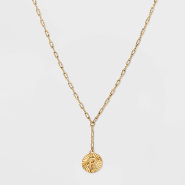 14k Gold Plated Initial 'p' Pendant Chain Necklace - A New Day Gold