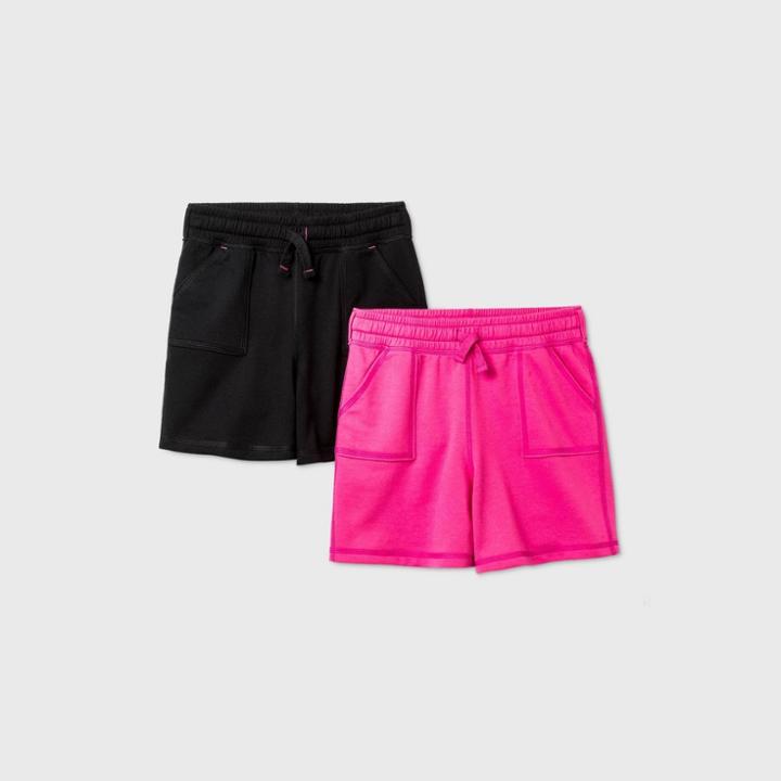 Girls' Adaptive 2pk Knit Shorts - Cat & Jack Black/pink