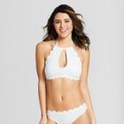 Vanilla Beach Women's Scallop Keyhole High Neck Bikini Top - Cloud White
