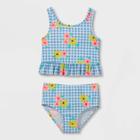 Toddler Girls' Floral Gingham Print Tankini Set Swimsuit - Cat & Jack Blue