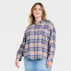 Women's Plus Size Relaxed Fit Long Sleeve Flannel Button-down Shirt - Universal Thread Blue Plaid