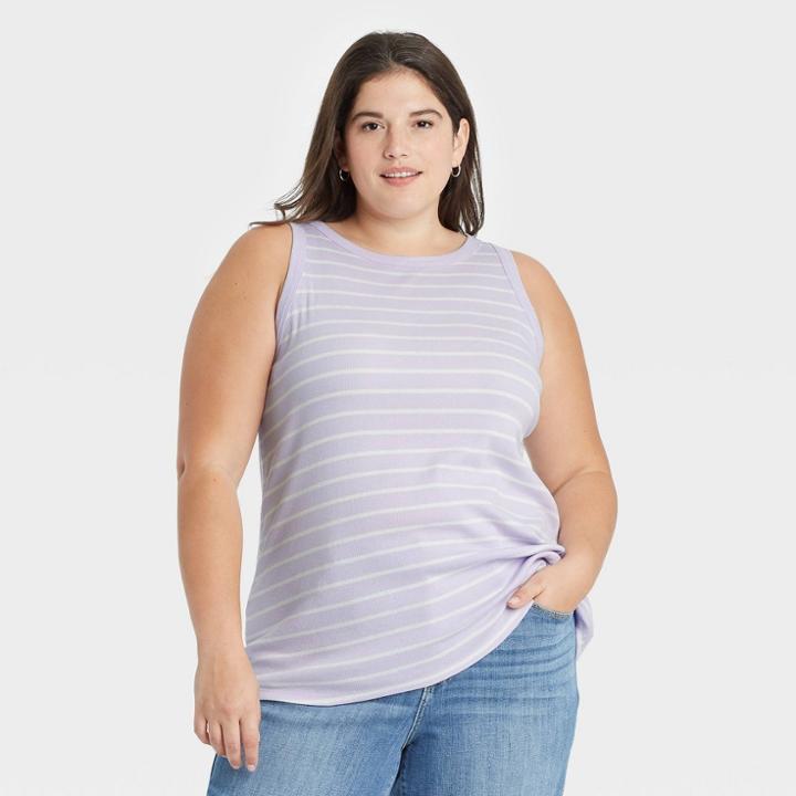 Women's Plus Size Striped Tank Top - Ava & Viv Purple X