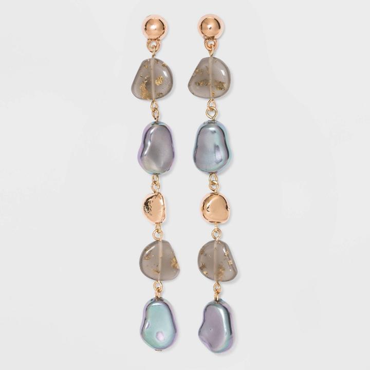 Domed Post With Foil Flecked Bead And Simulated Pearl Linear Earrings - A New Day Gray, Gray/white