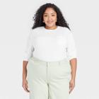Women's Plus Size Slim Fit Long Sleeve Round Neck Pocket T-shirt - A New Day White