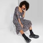 Women's Floral Print Long Sleeve Square Neck Mesh Maxi Dress - Wild Fable Black