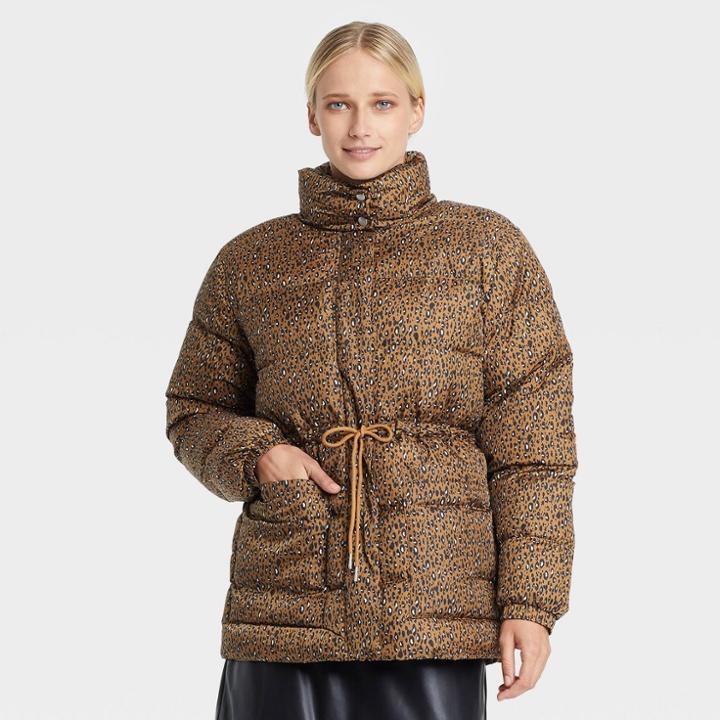 Women's Puffer Jacket - Who What Wear Brown Leopard Print