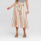 Women's Striped High-rise Button-front Linen Skirt - A New Day Cream Xs, Women's, Ivory