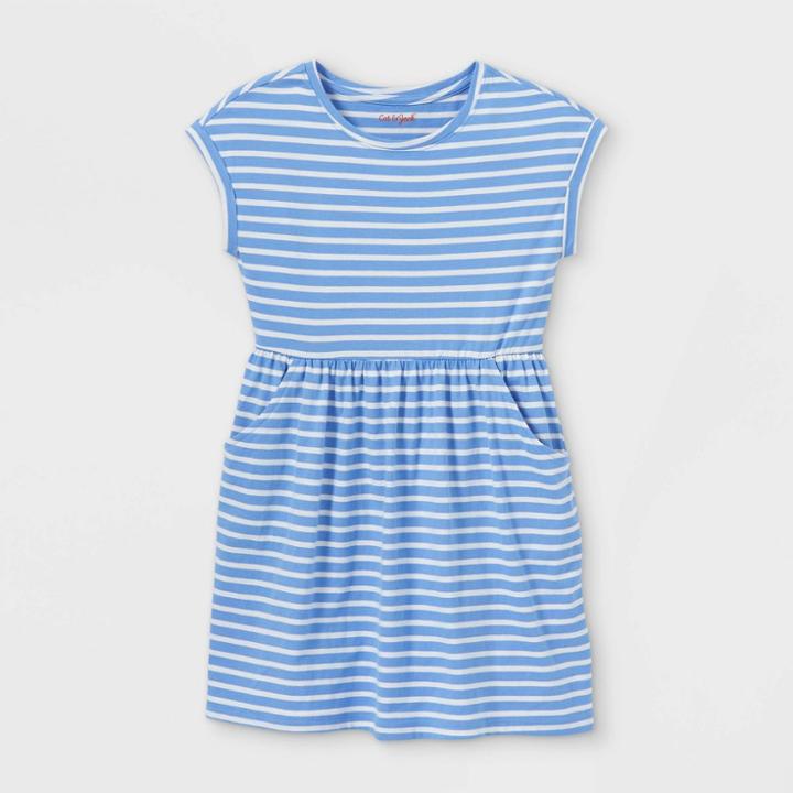 Girls' Printed 100% Cotton Short Sleeve Knit Dress - Cat & Jack Periwinkle Blue