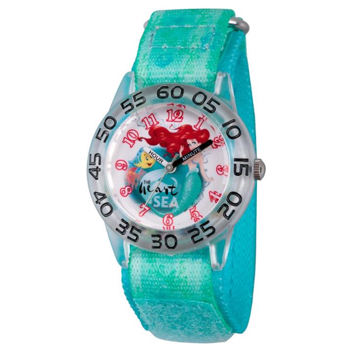 Girls' Disney Princess Ariel And Flounder Clear Plastic Time Teacher Watch - Green, Girl's