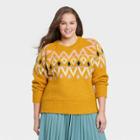 Women's Plus Size Crewneck Sweater - A New Day Yellow Fair Isle