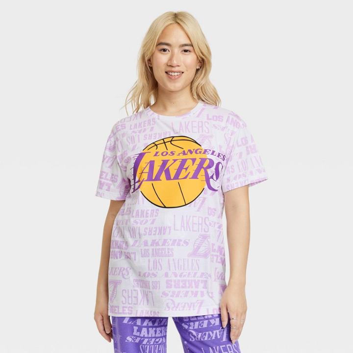 Women's Nba Lakers Oversized Short Sleeve Graphic T-shirt - White