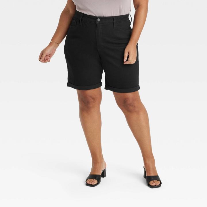 Women's High-waisted Bermuda Jean Shorts - Ava & Viv Black Wash