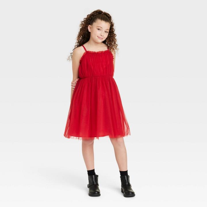 Girls' Tulle Sleeveless Dress - Art Class Red