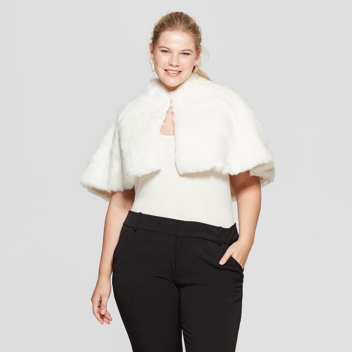 Women's Plus Size Faux Fur Capelette - Estee & Lilly Cream (ivory)
