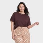 Women's Plus Size Short Sleeve Casual T-shirt - A New Day Dark Brown