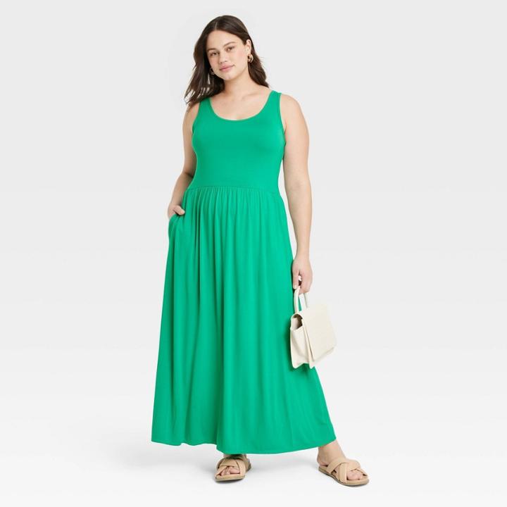 Women's Plus Size Sleeveless Knit Babydoll Dress - Ava & Viv Green
