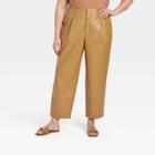 Women's Plus Size High-rise Faux Leather Tapered Ankle Pants - A New Day Brown