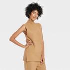 Women's Mock Turtleneck Ribbed Sweater Vest - A New Day Brown