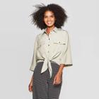 Women's Elbow Sleeve Collared Tie Front Utility Blouse - Who What Wear Green M,